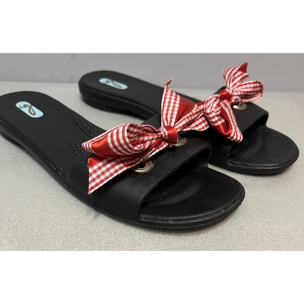 Oka B‎ OkaBee Slip On Sandals Women's Flip Flops Shoes Black With Bow Size M/L